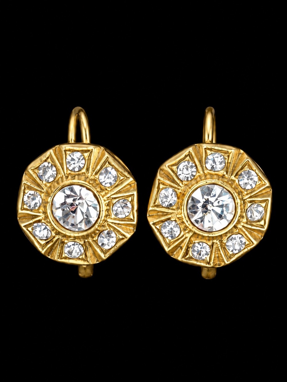 Vintage Robert Rose Gold Tone Rhinestone Pierced Earrings Art Deco Style Pair
